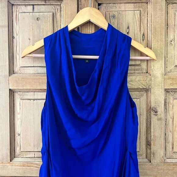 Liquid New York‎ 2 Royal Blue Slip Dress Gathered Silk - Picture 2 of 10